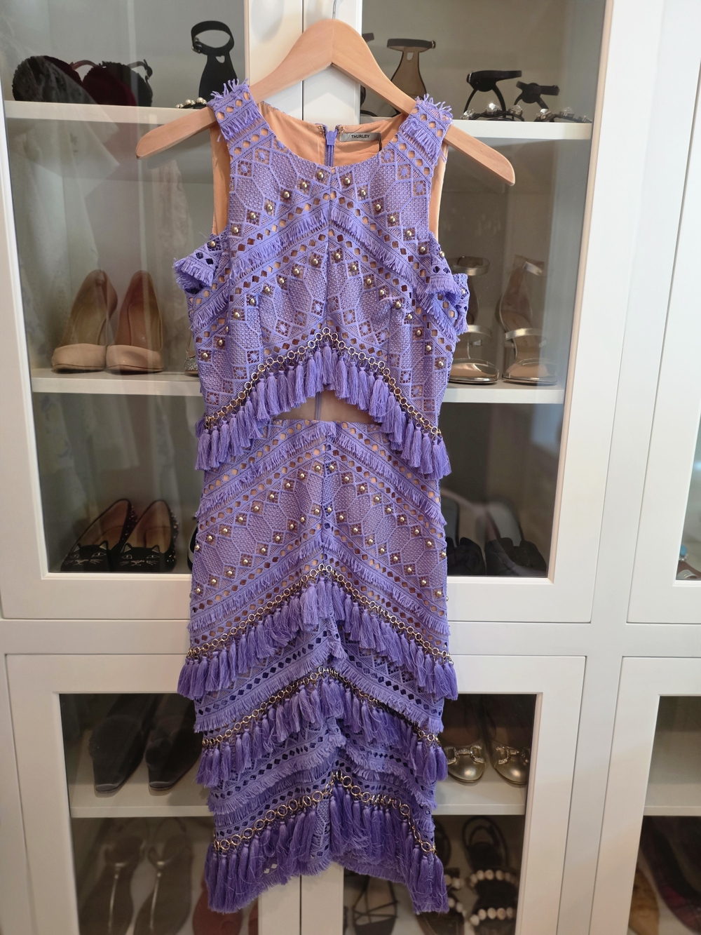 Thurley Lavender Crochet Fringe Midi Dress